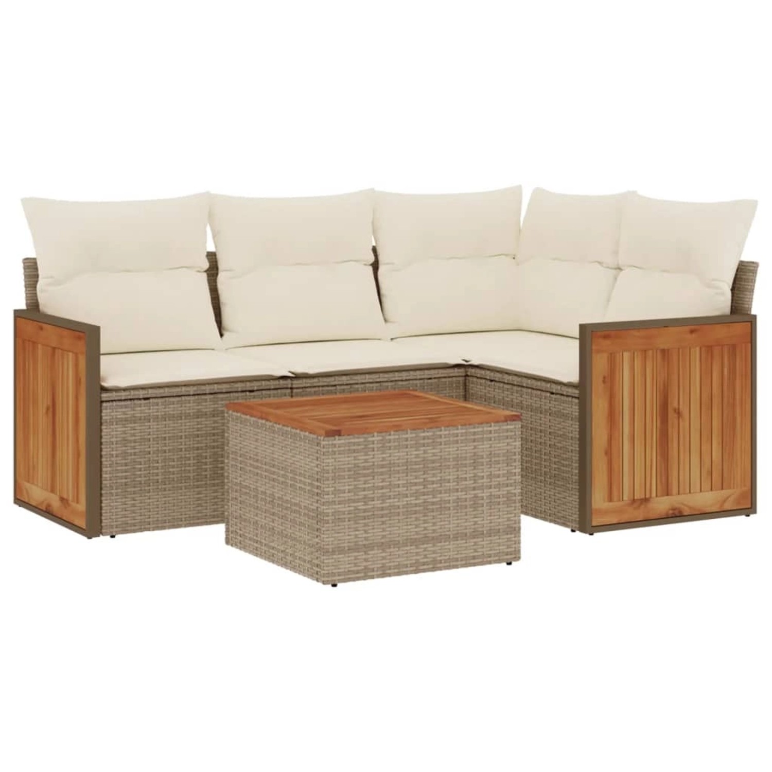 vidaXL 5-Tlg Garten-Sofagarnitur mit Kissen Beige Poly Rattan 3260021