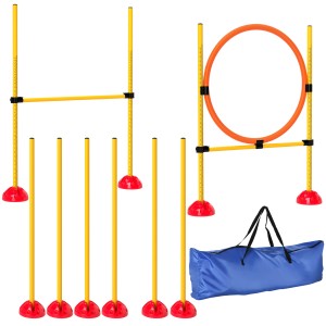 PawHut Agility Set mit Hürde, Ring, Slalomstangen und Tragetasche für Hundetraining.