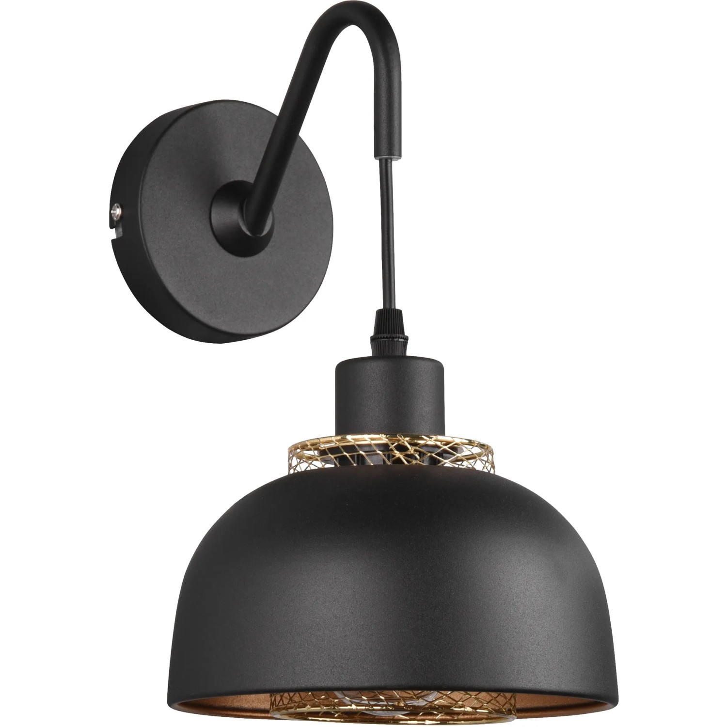 Moderne, mattschwarze Wandleuchte Punch mit goldfarbenem Akzent für Wohnraum.