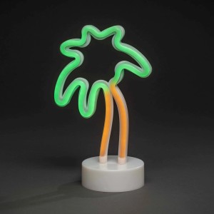 LED-Dekolampe Palme von Konstsmide, batteriebetrieben mit Timer. Grüne Blätter, brauner Stamm.
