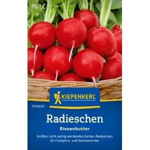 Kiepenkerl Radieschen 'Riesenbutter' Samenpackung mit roten, runden Radieschen.