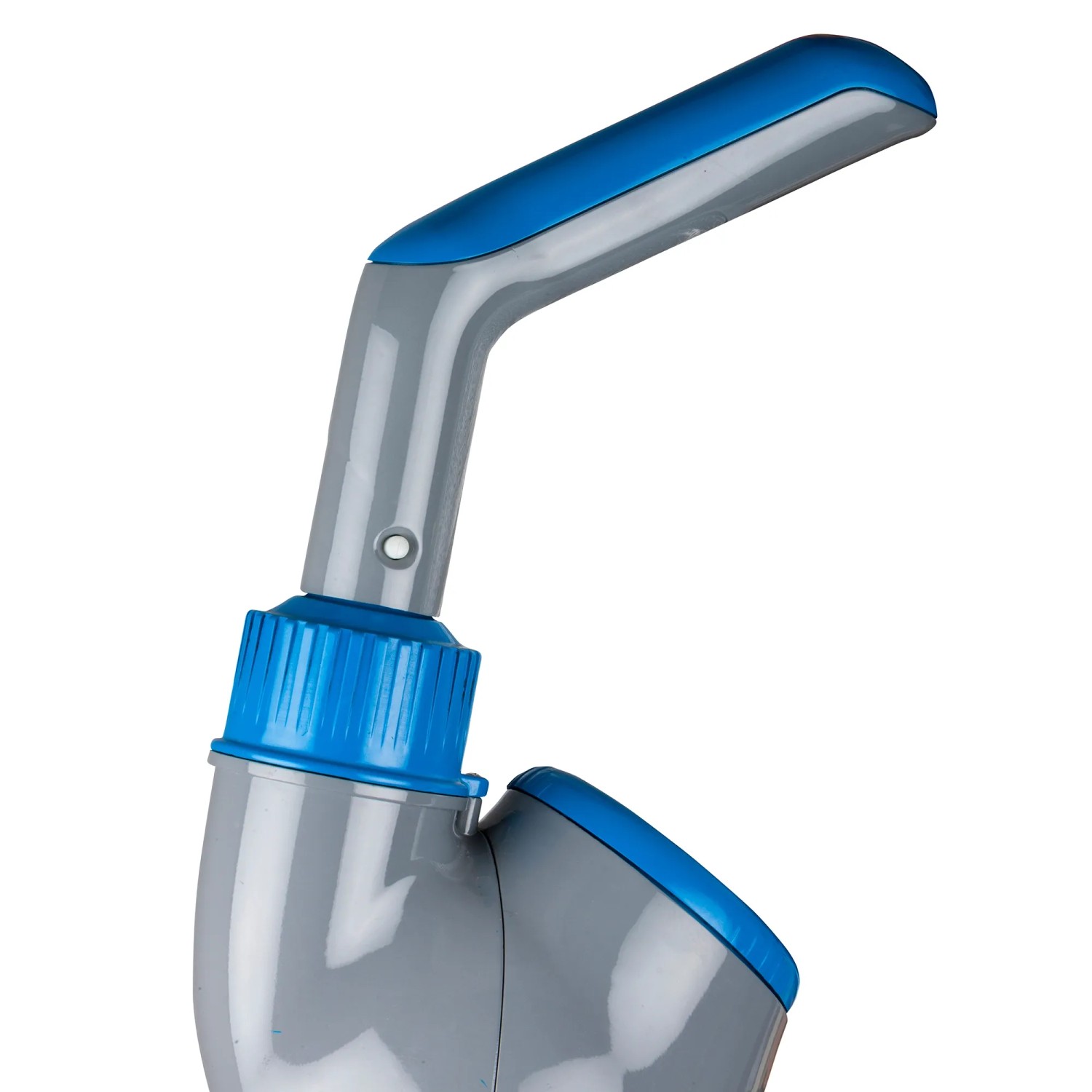 Detailaufnahme: Grauer Gre Poolsauger Super Vac mit blauem Griff.