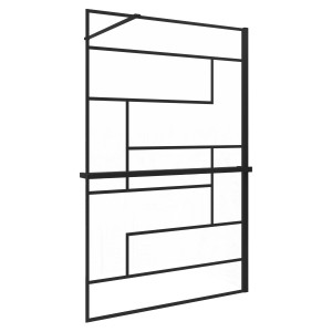 Schwarze AICA Walk In Duschwand 120x200cm mit Gitterdekor, Ablage und Handtuchhalter.