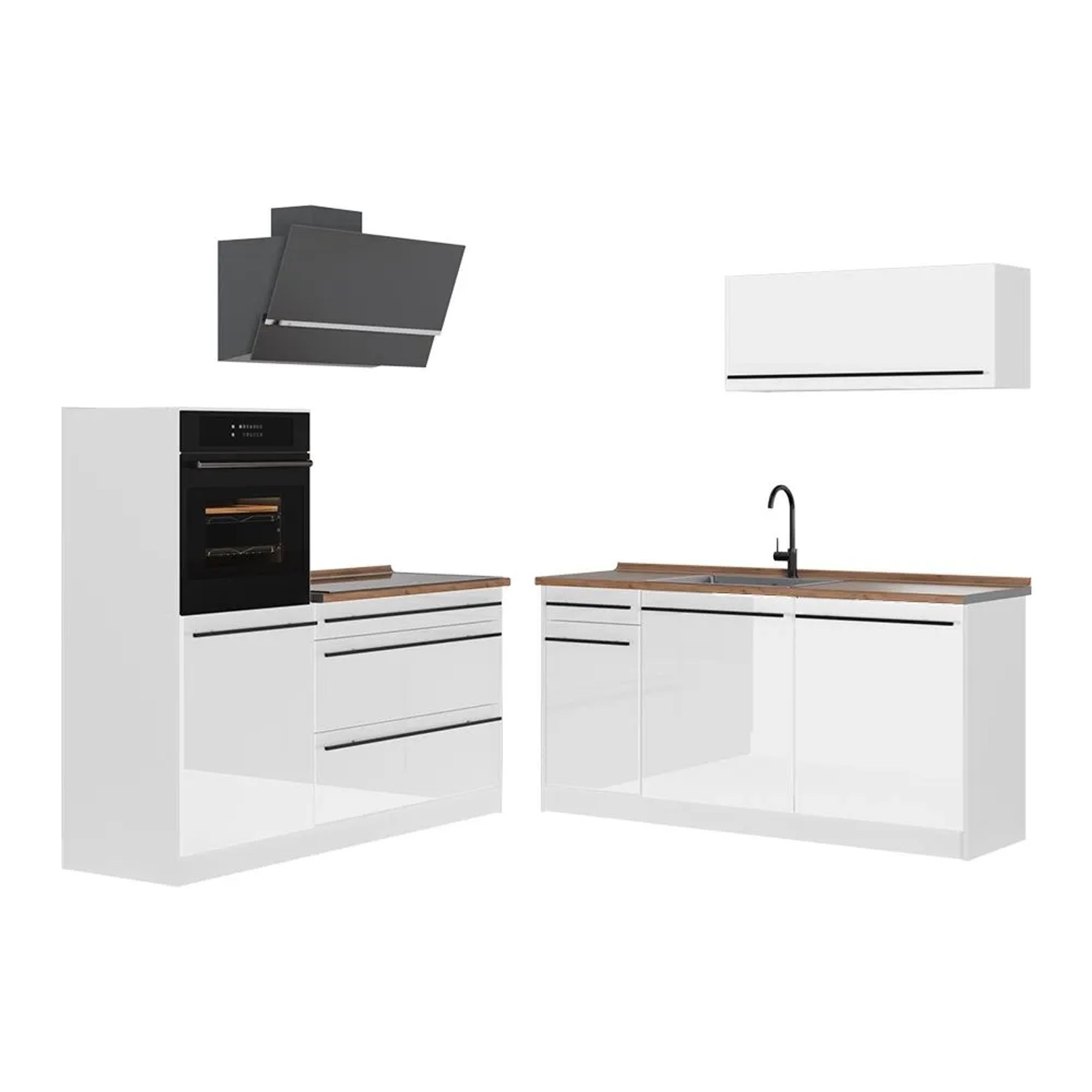 Vicco Küchenzeile R-Line Weiß Hochglanz/Weiß 160 x 143 Arbeitsplatte Goldkraft Eiche Art Nr 66155