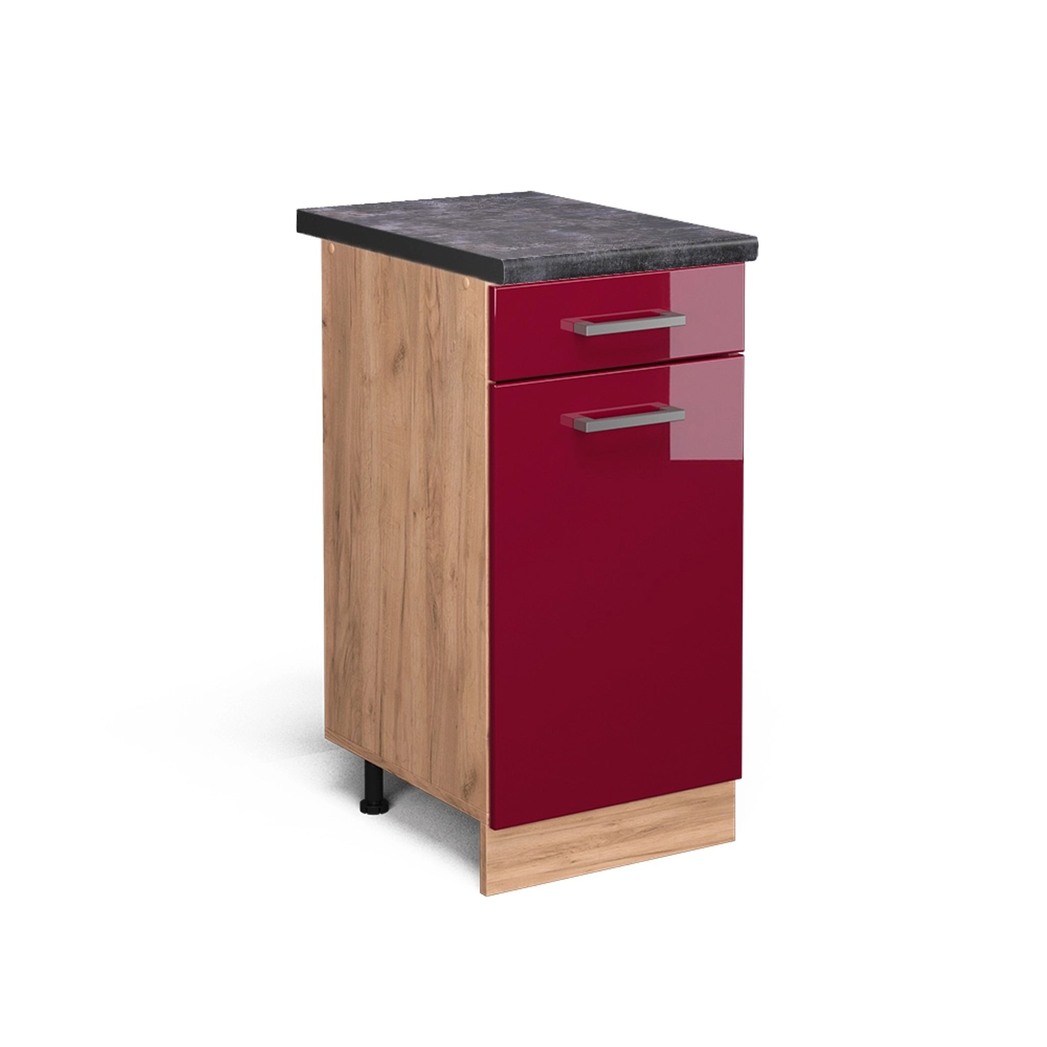Vicco Küchenunterschrank R-Line Bordeaux Hochglanz/Goldkraft Eiche 40 cm AP günstig online kaufen