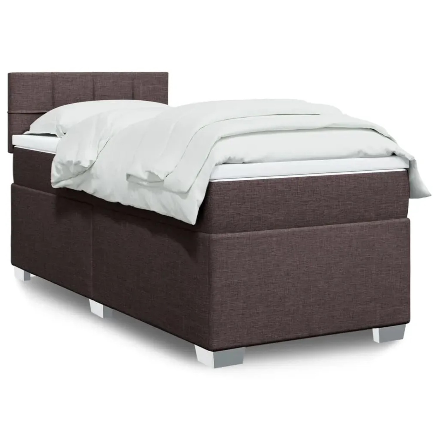 Boxspringbett dunkelbraun (100x200 cm) mit Matratze und Kopfteil. Stoffbezug, moderne Optik.