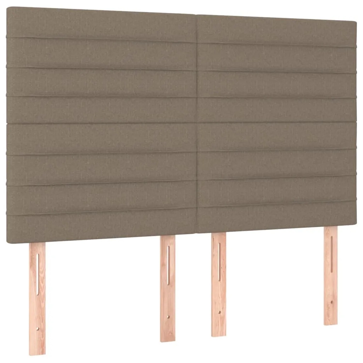 Boxspringbett Kopfteil in Taupe mit Holzfüßen. Gepolstertes Design für Betten.