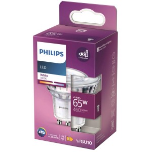 Philips GU10 LED-Lampe, 4,7W, warmweiß, 460lm. Energiesparende LED für angenehmes Licht.