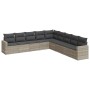 Hellgraue 9-tlg. Garten-Sofagarnitur aus Polyrattan mit grauen Kissen. Modulares Lounge Set für Garten, Terrasse oder Balkon.