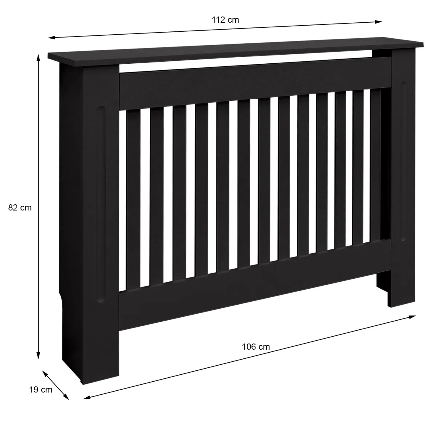 Schwarze ECD Germany Heizkörperverkleidung im Landhausstil, 112x82 cm, MDF lackiert.