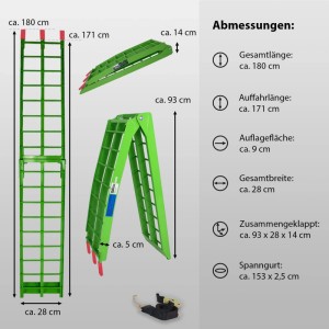 TRUTZHOLM 2x klappbare Auffahrrampe, 180 cm, grün, für Autoanhänger und mehr. Traglast 680 kg.