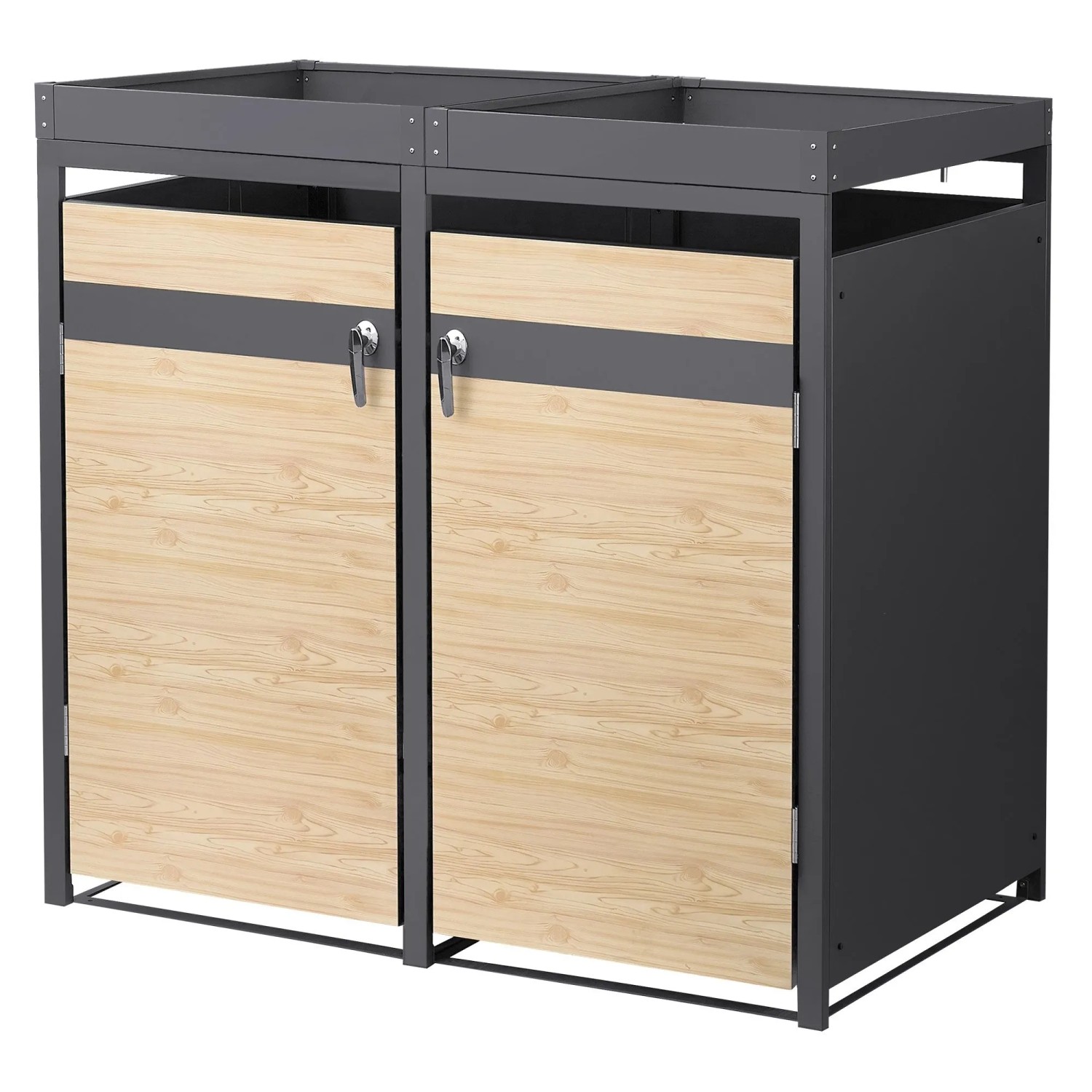 Ml-Design Mülltonnenbox 2er Pflanzdach 240L Anthrazit-Holzoptik