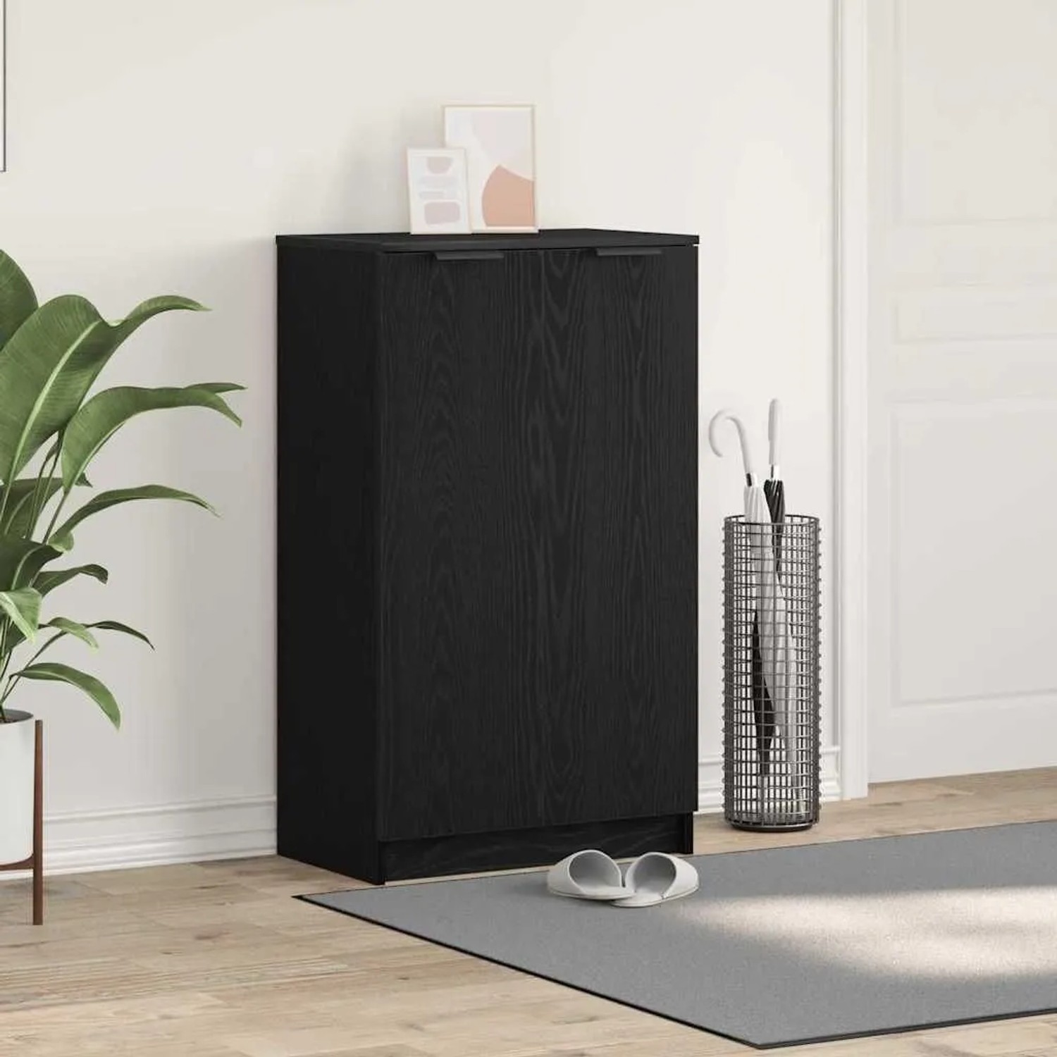 Schuhschrank vidaXL in Schwarz Eichen-Optik mit Regal, 59x35x100 cm. Wohnzimmerschrank mit Stauraum.