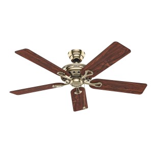 HUNTER Savoy Deckenventilator, 132 cm, Messing poliert, mit Holzflügeln und Zugkette.