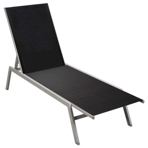 Furnicato Sonnenliege aus Stahl und Textilene, schwarz-silber, für Garten und Camping.