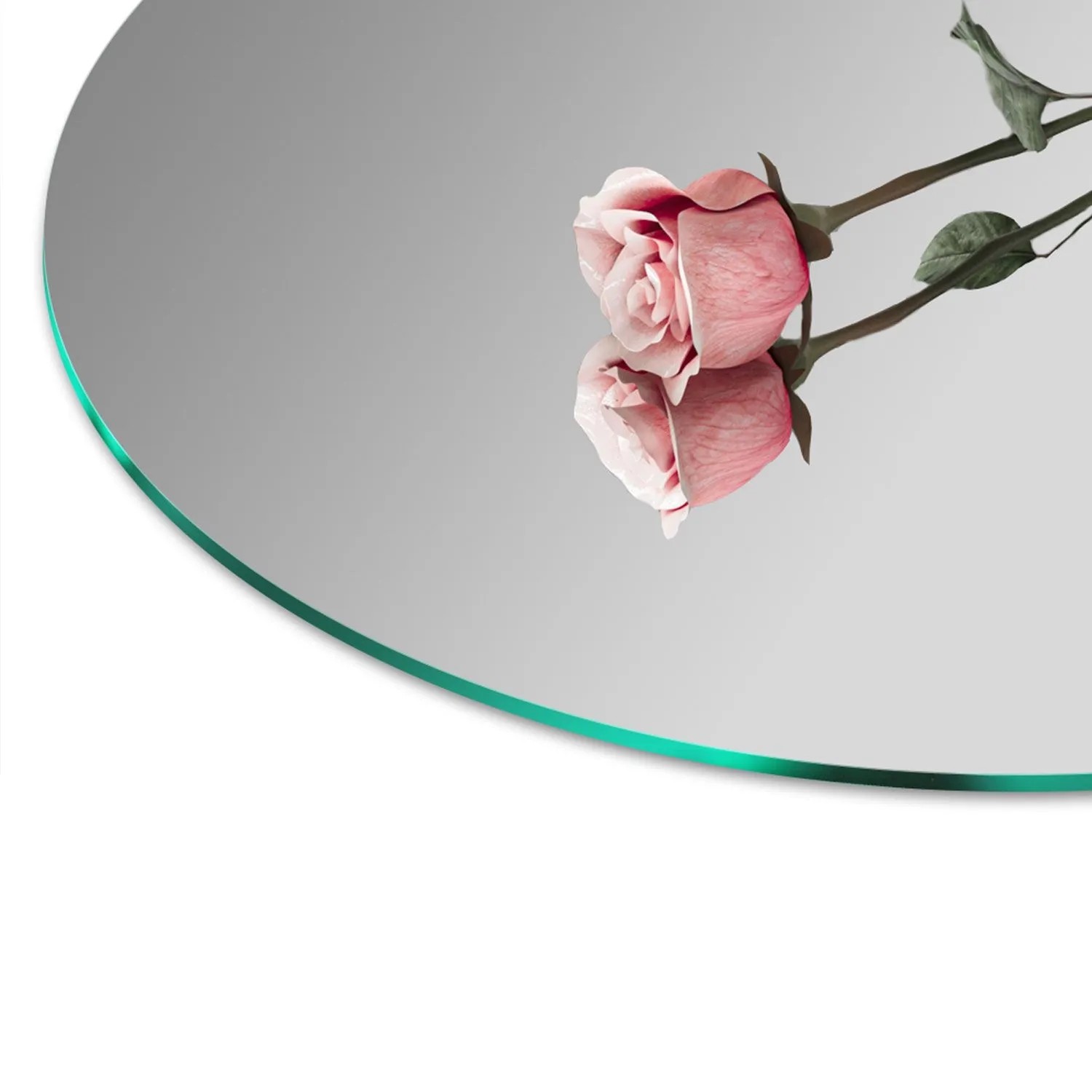 Halbrunder Aica Sanitär Dekospiegel 70 cm mit Rose. Wandspiegel für Bad, Facettenspiegel.