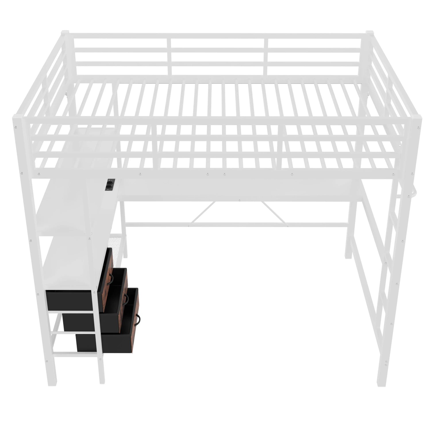 okwish Hochbett 140x200cm mit Schreibtisch und LED Beleuchtung Kinderzimmer Weiß ohne Matratze