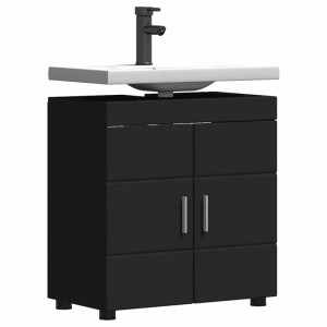 vidaXL Badezimmerschrank-Set TULUM, schwarz, mit Waschbecken und Armatur.