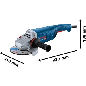 Bosch Professional GWS 22-180 J Winkelschleifer im Karton, blau/silber mit Zusatzhandgriff.