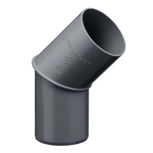 Inefa Fallrohrbogen 45 Grad aus anthrazitfarbenem PVC, DN 75, für Dachentwässerung und Kunststoff-Dachrinnen.