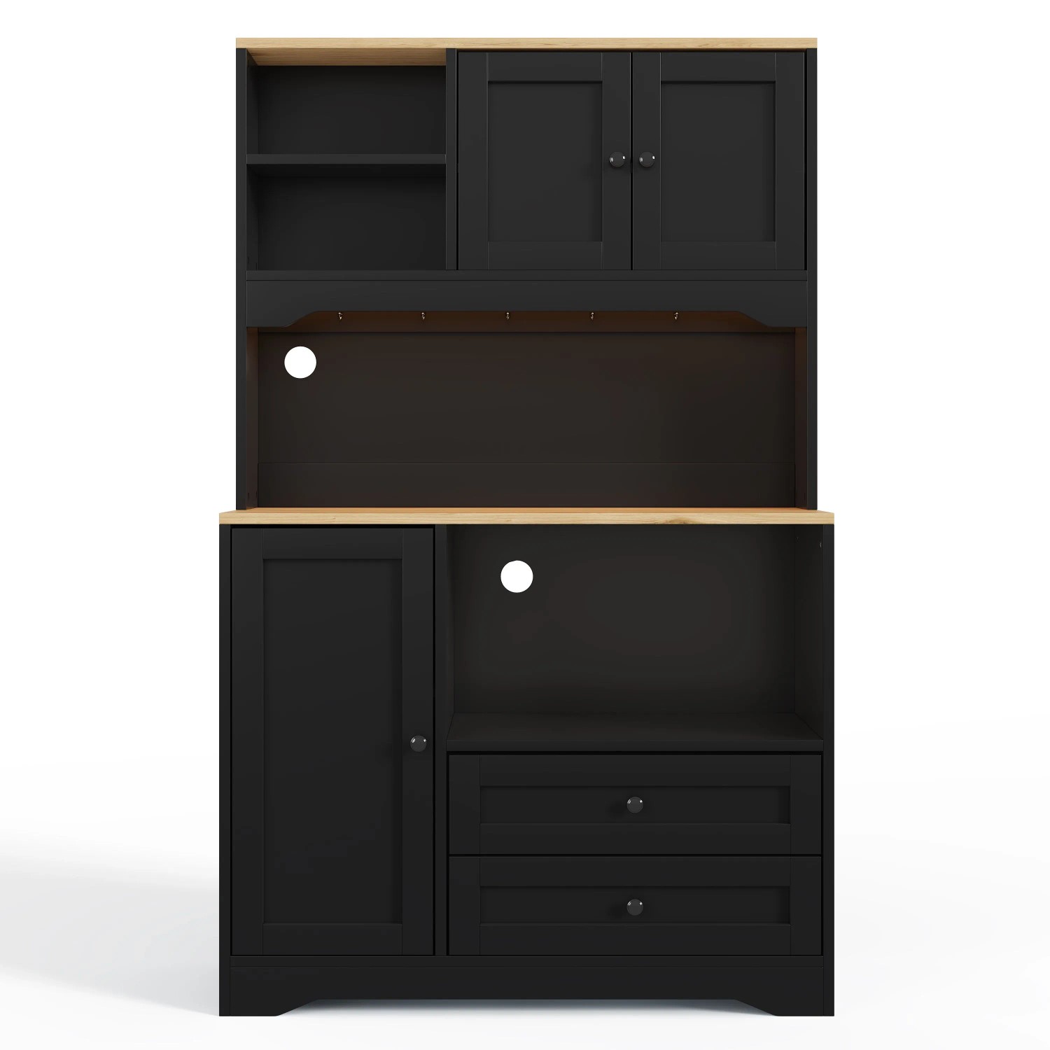 Merax Küchenschrank 100x40x163 cm LED Steckdosen Mikrowellenplatz Gewürzregal