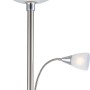 Globo LED-Stehleuchte Blade, Nickel matt mit alabasterfarbenem Glas und Lesearm.
