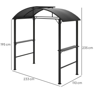 Outsunny Grillpavillon in Dunkelgrau mit Stahlrahmen, Seitenablagen und Haken. Ideal für Grillabende.