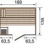 Grundriss Weka Massivholzsauna Valida 2 Sparset mit Maßen: 189x139x63,5 cm.