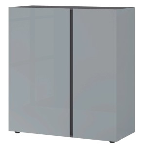 Grau-silberne Germania Kommode (94x103x43cm) mit zwei Türen und griffloser Optik.