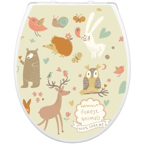 Banjado WC-Sitz Familie mit Waldtiere-Motiv. Klodeckel mit Absenkautomatik und integriertem Kindersitz.