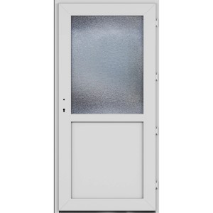 Weiße Roro Nebeneingangstür OKE 1155 aus Kunststoff mit Ornamentglas, 98x198 cm.