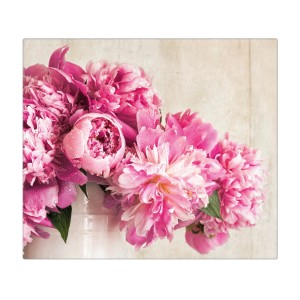 Banjado Herdabdeckplatte aus Glas mit Pfingstrosen-Motiv, 60x52 cm, auch als Schneidebrett nutzbar.