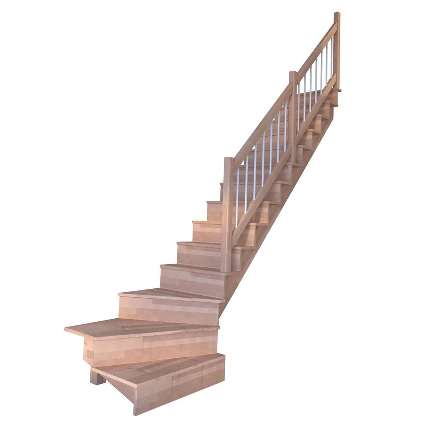Treppe Lindos Buche Gew. R Setzstufen 100 cm Holz-Edelstahl-Geländer Weiß F günstig online kaufen