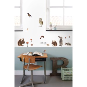 ESTAhome Wandtattoo Waldtiere Braun (47,5x66cm) an Kinderzimmerwand mit Schreibtisch.