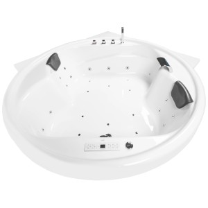 Weißer Basera® Indoor Podest-Whirlpool Gomera XXL mit Ecke, 186x186 cm, mit Düsen und Kopfstützen.