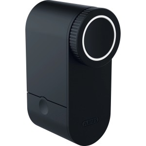 Schwarzer Abus Türschlossantrieb Loxeris One CFA4100 für smarte Türsicherung.