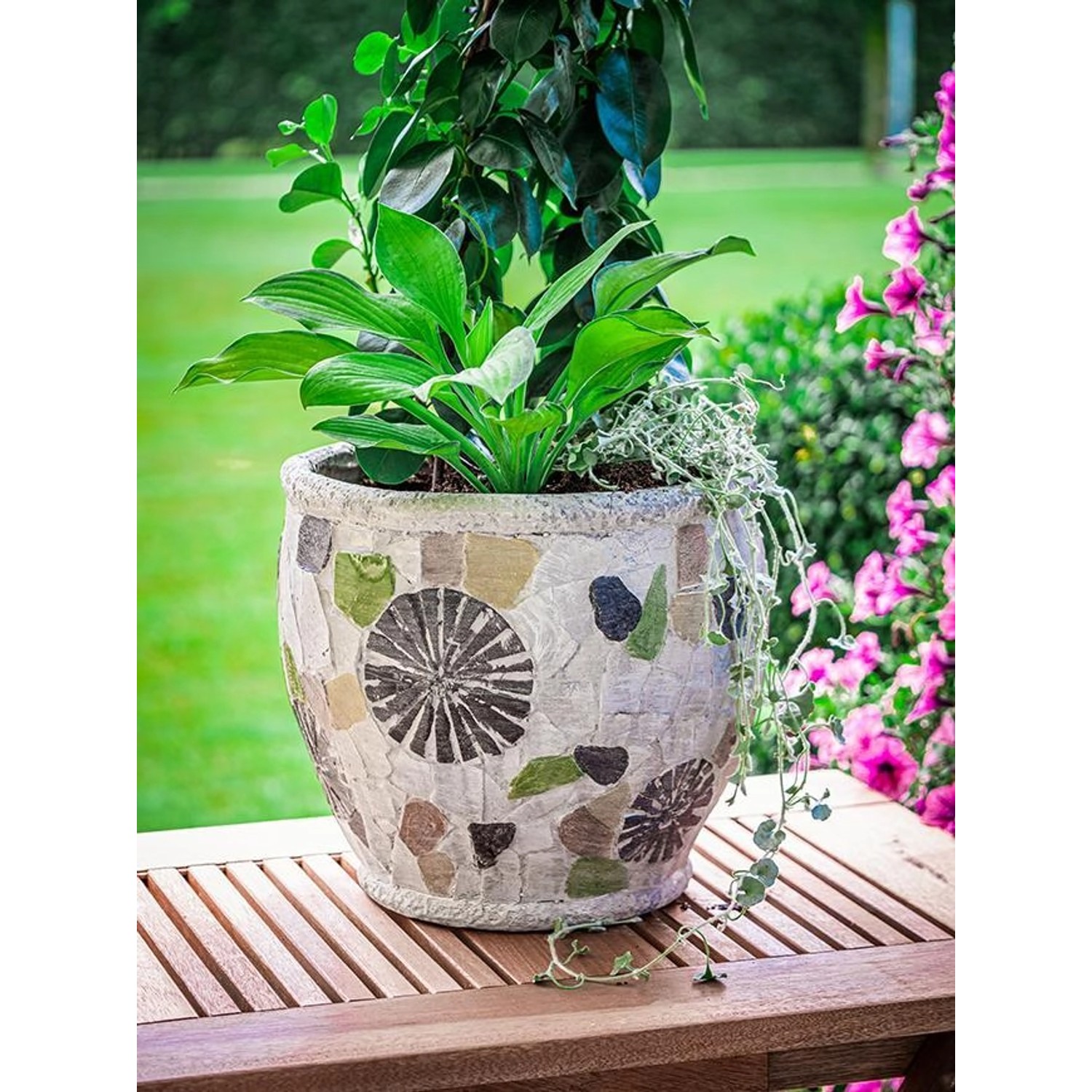 PROREGAL Blütentopf mit Mosaik, Grau, Keramik, 27,5x27,5x25cm günstig online kaufen