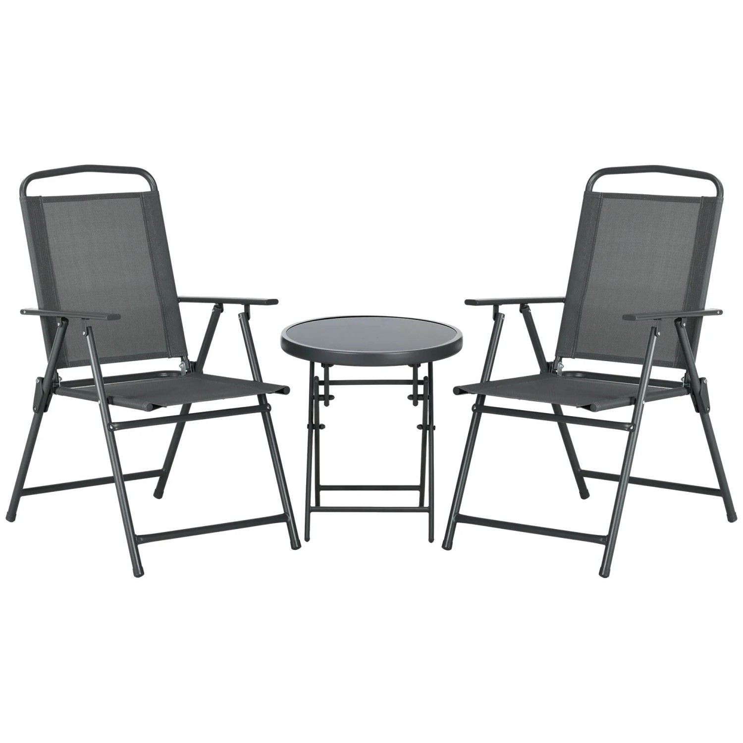 Furnicato Bistro-set 3-teilig Metall Klappbar Glastisch Dunkelgrau