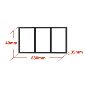 Maßzeichnung des weißen Vente-unique Bayview Oberlichtfensters aus Aluminium, 83x40x3,5 cm, mit 3 Scheiben.
