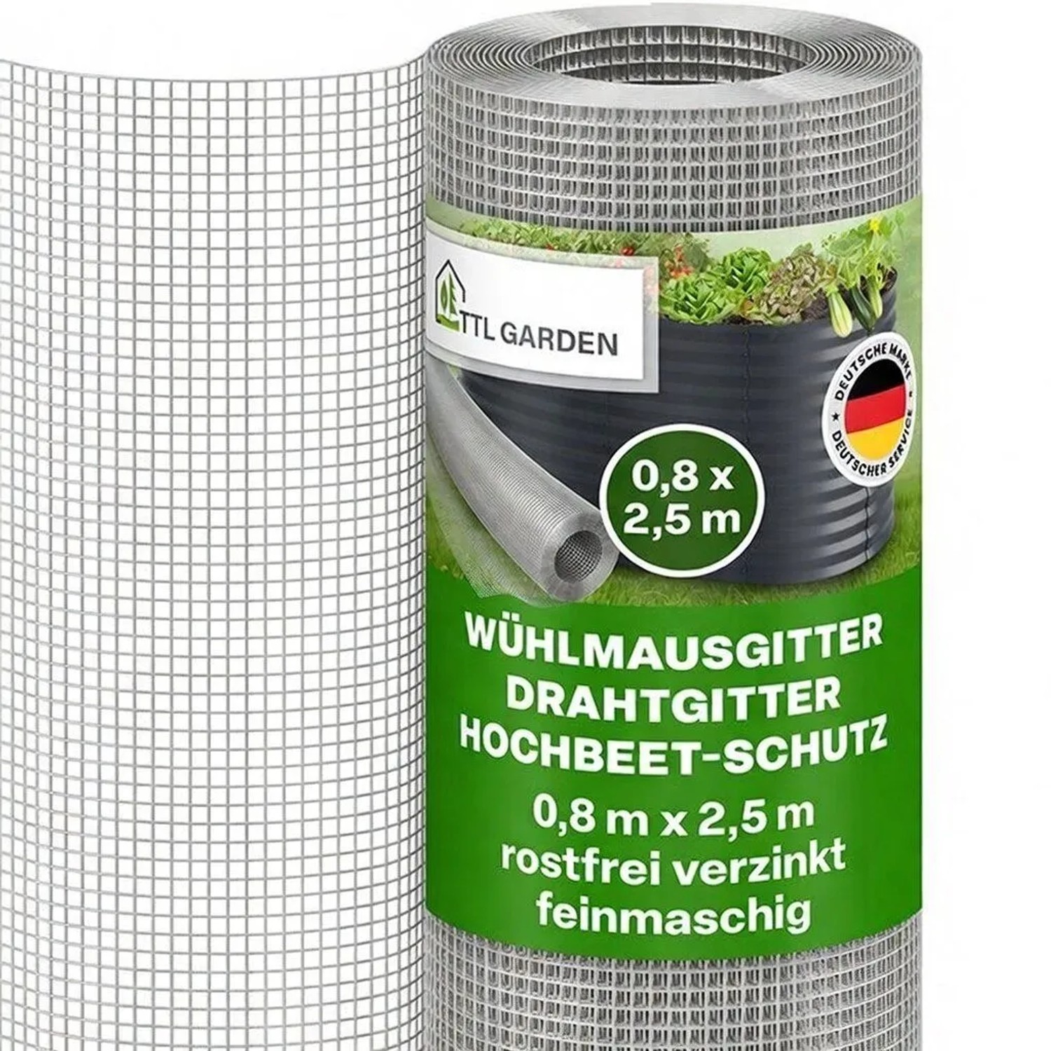 TTL GARDEN Wühlmausgitter 25m x 0,8m Verzinkt auf Rolle Drahtgitter Schutz für Hochbeet Rasen Pflanzen gegen Wühlmäuse