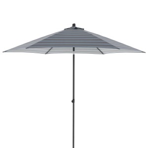 Doppler Marktschirm MyZone blau-grau mit Streifenmuster und Knickfunktion.