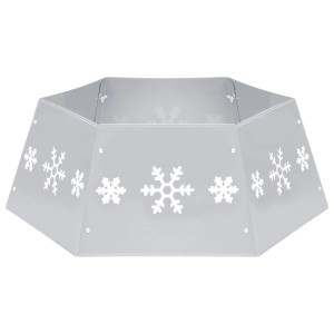 Silberner Weihnachtsbaumrock mit weißen Schneeflocken, Ø68cm, festliche Weihnachtsdekoration.