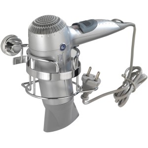 Wenko Föhnhalter Sion mit Power-Loc Befestigungssystem, chrom glänzend, Fön und Kabelhalter.