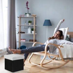 Relaxdays Sitzhocker mit Stauraum Bambus Polyester MDF Schwarz Weiß Faltbar Gepolstert 35 cm x 35 cm x 35 cm 2,5 kg
