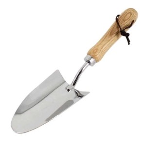 Galaflor Blumenkelle aus Edelstahl mit spitzer Klinge und hellem Holzgriff, 34 cm. Gartenhandgerät.