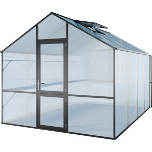 KGT Gewächshaus Lilie, anthrazitgrau, 12,74 m² mit Tür und Dachfenster.
