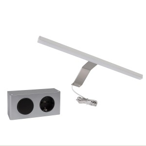 Badaufsatzleuchte Simple m. Schalter und Steckdose Chrom 4 cm x 34 cm x 13 cm