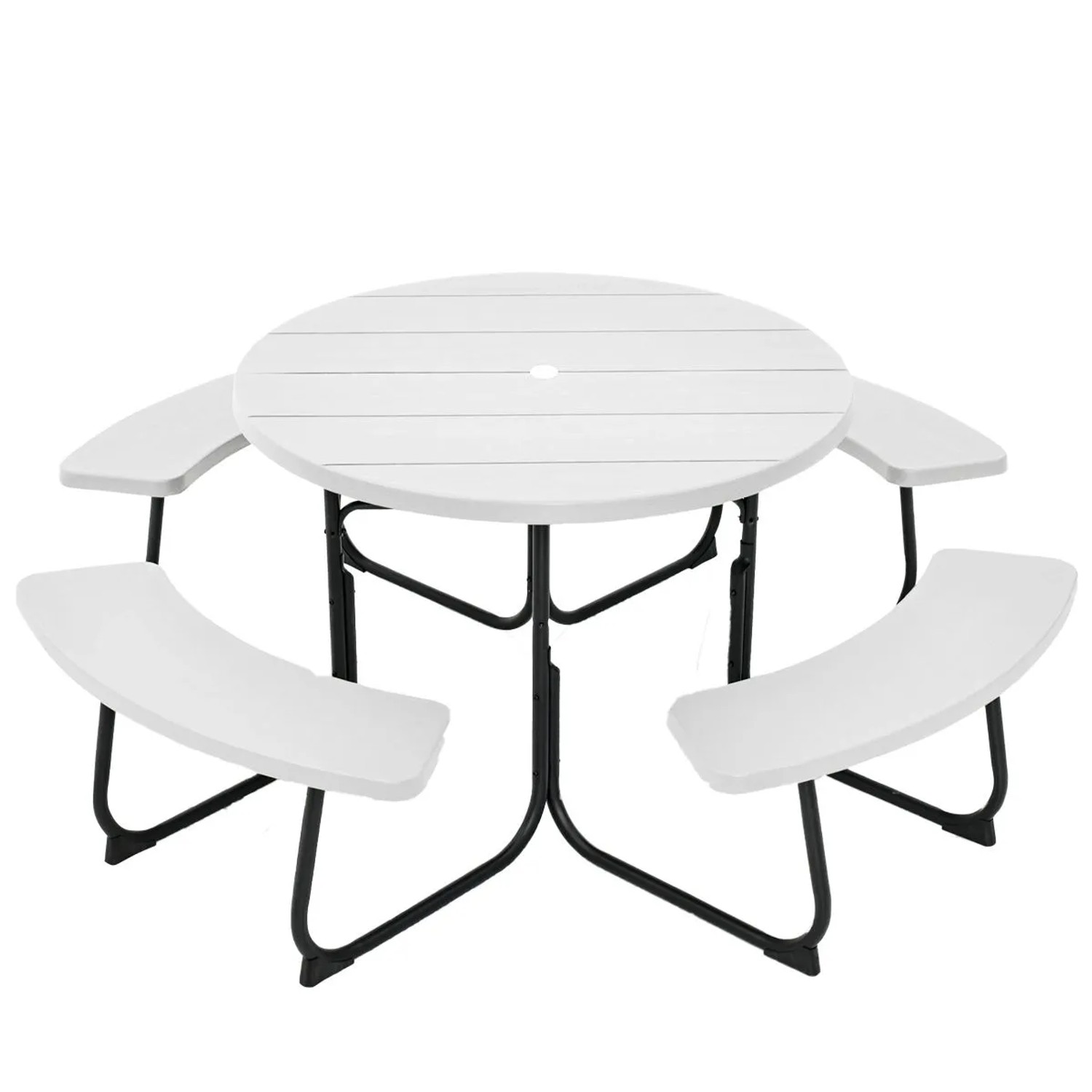Costway Sitzgarnitur für 8 Personen Picknicktisch mit Schirmloch Weiß
