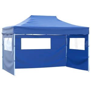 Blaues vidaXL Faltzelt 3x4,5m mit 4 Seitenteilen für Garten & Outdoor-Events.