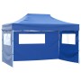 Blaues vidaXL Faltzelt 3x4,5m mit 4 Seitenteilen für Garten & Outdoor-Events.